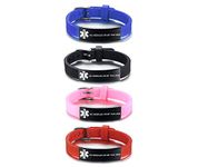 VNOX 4 Color Pack-NO Needle OR BP This ARM Medical Alert Silicone Rubber Adjustable Bracelet for Adult