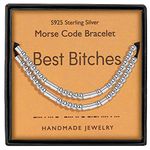 Gleamart 2 pcs Best * 925 Sterling Silver Morse Code Bracelet Inspirational Adjustable Handmade Bangle for Friend