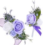 Fnize Purple Corsage and Boutonniere Set for Bride Groom Bridesmaids Groomsmen Wedding Homecoming Flowers Prom Suit Accessories, Rose Boutonniere and Wrist Corsage Flower