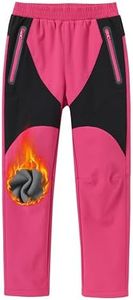 MoFiz Kids Girls Waterproof Snow Pants Youth Fleece Lind Hiking Pants Softshell Warm Insulated Trousers Rose Red 10-12