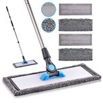 Floor Mop Microfibre Mop- MANGOTIME Kitchen Flat Mop for Hard Floors Laminate Vinyl Tile Wood Floor Cleaning Mop with 4 Washable Chenille & Microfibre Refill Pads and Aluminum Plate (Grey)