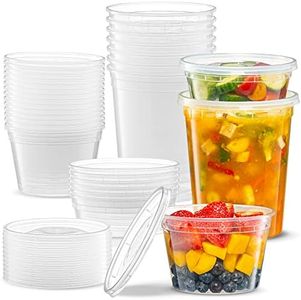 Elegant Disposables Combo Set 8, 8oz - 8, 16oz - 8, 32oz Plastic Deli Food Storage Containers with Airtight Flexible Lids Microwavable, Leak Free, Washable, Freezer Safe.