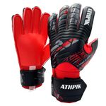 YUKOOL Soccer Goalkeeper Gloves for Kids,Junior Soccer Goaile Gloves with Finger Protection and Strong Grip,Fit Match Training for Girls and Boys,Size 10 (Black & Red)