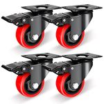 Nefish Casters Wheels Set of 4, 3 Inch Heavy Duty Caster with Brake 1200 Lbs, Safety Dual Locking Plate Castors, Top Plate Swivel Wheels, No Noise Polyurethane Wheels for Furniture, Dollies, Trolleys