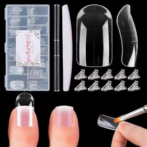 150pcs Dual Toe Nail Forms Clear Full Cover Toenail Art Mold Artificial Nail Tips with Scale for Polygel Acrylic Extension Beginners DIY Manicure with Dual-Ended Brush Nail File Coffin Nails 15 Sizes