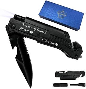 CHELONIAN Birthday Gifts for Husband Boyfriend,6 in 1 Multifunction Camping Folding Knives with Light Fire Starter Bottle Opener Glass Breaker Seatbelt Cutter