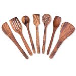 Haristar Natural Wooden Spoon Set for Cooking Includes Frying Serving Spatula Chapati Dessert Rice Spoons Wooden for Nonstick Cookware Kitchen Utensils and Cooking Spoon Set of 7-35.56 Cm