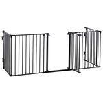 PawHut Pet Safety Gate 5 Panels Playpen Metal Fence w/ Walk Through Door - Black