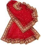 Navti Creations Wedding Bridal Women's Red Net Dupatta With Resham Embroidery Border (Full Stone work, Length -2.25m, Border Width -5.5cm, 4side moti lace) (Red)