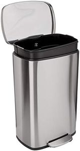 Amazon Basics Smudge Resistant Rectangular Trash Can With Soft-Close Foot Pedal, Brushed Stainless Steel, 50 Liter/13.2 Gallon, Satin Nickel Finish, 16.7"L x 14.7"W x 25.9"H