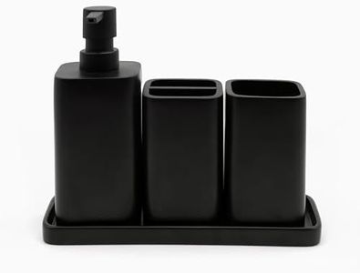 zccz ZCCZ Black Matte Bathroom Accessory Sets, 4 Pieces Bathroom Accessories Complete Set Vanity Countertop Accessory Set, Includes Lotion Dispenser Soap Pump, Tumbler, Toothbrush Holder and Tray