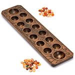 Yellow Mountain Imports Mancala Set with 44 Centimeters Solid Wood Board and Quartz Pebble Playing Pieces