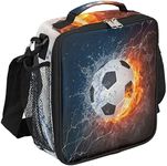 Bardic Fire Soccer Ball Lunch Box for Kids, Sports Football Insulated Bag Boys Girls, Reusable Waterproof with Adjustable Shoulder Strap Cooler Tote School, Work, Picnic, One Size