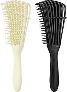 2 Pieces Detangling Brush for Afro America/African Hair Textured 3a to 4c Kinky Wavy/Curly/Coily/Wet/Dry/Oil/Thick/Long Hair, Knots Detangler Easy to Clean (Beige, Black)