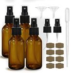 GIVAMEIHF Amber Spray Bottles about 4oz (108ml) Amber Small Empty Spray Bottle Fine Mist Spray Refillable Containers, Set of 4, Included 6 Sprinkler, 2 Funnels,1 Droppers, 8 Labels