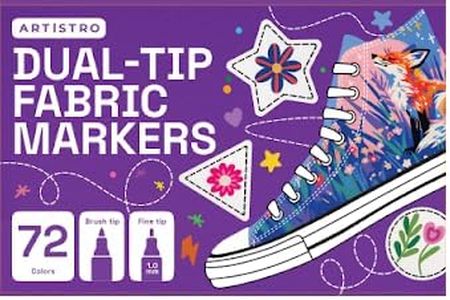 ARTISTRO 72 Dual-Tip Fabric Markers - Fabric Decorating Kit - Permanent for Clothes - No Bleed Pens for T-Shirts, Bags, Textile, Canvas, and More (Brush Tip and Fine Tip)
