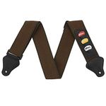 Tiger STP5-BR Guitar Strap with Pick Holders and Picks - for Classical, Electric, Bass and Acoustic Guitars - Brown