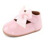 LACOFIA Baby Girls First Walking Shoes Infant Anti-Slip Bowknot Mary Jane Party Crib Shoes Prewalkers Pink 12-18 Months