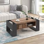 Merax Wood Grain Coffee Table with a Handleless Drawer, 2 Storage Compartments and 2 Side Storage Spaces, Multi-functional Coffee Table with Storage, Modern Coffee Tables for Living Room, Rustic Brown