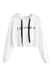 Idepet Women’s Casual Friends Letters Print Crop Top Loose Pullover Friends Shirt Teen Girl TV Show Hoodie Sweatshirt (White, X-Small)