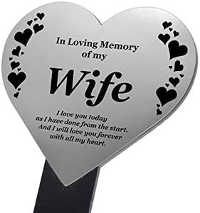 OriginDesigned Wife Memorial Remembrance Plaque Stake, Heart Shape - Gold/Silver/Copper, Waterproof, Outdoor, Grave Marker, Tribute, Plant Marker (Silver)