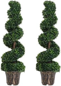 Outsunny Set of 2 Artificial Trees, Artificial Boxwood Spiral Topiary Trees Potted Decorative Plant Indoor Décor 120cm
