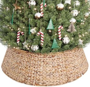 ELYKEN 42 Inch Woven Rattan Christmas Tree Collar, 8-Piece Xmas Tree Skirt