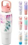 THILY Stainless Steel Insulated 40 oz Water Bottle Triple Insulated Leakproof Wide Mouth Water Flask with Lid and Straws, Powder Coated, BPA Free, Keep Cold & Hot, Pink Lilies