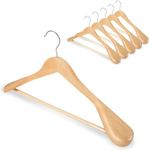 GZQXHOME 6 Pack Wooden Hangers with Wide Shoulder Design,Suit Hangers with Non Slip Pants Bar, Smooth Finish for Heavy Clothes,Sweater Coat Hanger for Closet (Natural)