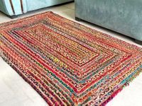 NEWWAYSS bhuvan handloom Jute & Chindi Rug, Natural Fibres, Braided Reversible Carpet Jute chindi for Bedroom Living Room, Dining Room, Hall,Office (2x3 feet)