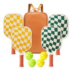 Pickleball Paddles Set of 4 - USAPA Approved Graphite Lightweight Racket, 4 Pickleball Rackets, 4 Outdoor Balls and 1 Mesh Bag, Aesthetic Pickle Ball Set Gift for Men Women Beginners, Green Check