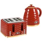 HOMCOM Kettle and Toaster Sets, 3000W 1.7L Rapid Boil Kettle & 4 Slice Toaster with 7 Browning Controls, Defrost, Reheat and Crumb Tray, Otter Thermostat, Red