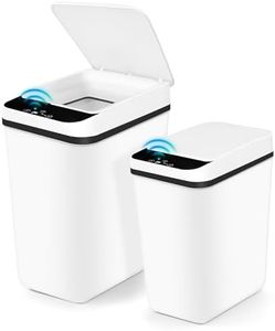 2 Pack Motion Sensor Touchless Garbage Cans, 4.7 & 3Gallon Smart Trash Can with Lid, Slim Plastic Automatic Garbage Bin Compost Bin for Kitchen Bathroom Bedroom Dorm Office Home RV Indoor, White