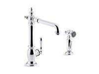 Kohler K-99265-CP Artifacts Single-Hole Kitchen Sink Faucet with 13-1/2 in. Swing, Two-Function Sidespray, and Victorian Spout Design, Polished Chrome, One Size