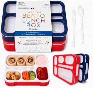 Bento Lunch Box for Kids: Leakproof Lunch Boxes, Snack Containers for Boys, Girls with 6 Compartments - School, Daycare, Meal Planning Portion Container, BPA-Free Boxes, Utensils, Red Navy Blue Set