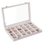 Frebeauty Velvet Jewelry Tray,24 Grid Jewelry Organizer with Clear Lid,Earring Holder Organizer with Clasp,Drawer Insert Rings Pendants Brooches,13.8 x 9.5 x 2 Inches,Gift for Women Girls(Beige)