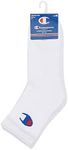 Champion Mens Logo Quarter Crew 3pk Socks, White (3 Pack), Medium US