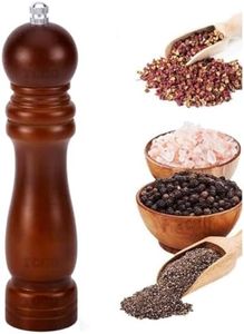 TCCO ENTERPRISE Wooden Salt and Pepper Grinder with Adjustable Ceramic Rotor Mixer Burr Mill, Salt & Spice Storage Crusher for Home Kitchen Use & Grinder/Crusher/ Shaker with Adjustable Coarseness Pepper Mill Shaker and Salt Grinders ( 8 Inch-Dark Brown)