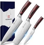 KEEMAKE 3 Pieces Kitchen Knife Set, High Carbon Stainless Steel Chef Knife Set with Ergonomic Pakkawood Handle, Ultra Sharp Blade Professional Kitchen Knives Sets for Home/Outdoor