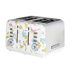 Laura Ashley Elveden White 4 Slice Toasters Wide Slots By VQ - Multi Functional 4 Slot Toaster Stainless Steel with 7 Variable Browning Control, Defrost & Reheat Mode - Bread Toaster with Warming Rack