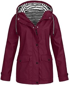 AAZJSS Lightweight Jacket for Women Windbreaker Raincoat Plus Size Waterproof Rain Coats with Hood Wine XX-Large