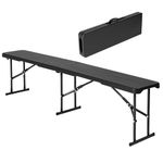 Durable 6ft Folding Bench Seat - L 70.87’’ x W 11.02’’ x H 16.93’’ (180 x 28 x 43 cm) - Portable Black Plastic Bench with Convenient Carry Handle - Perfect for Garden, Picnic, Party, and Camping