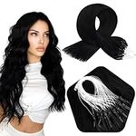 Full Shine Micro Link Hair Extensions Real Human Hair with Beads Color #1 Jet Black Hair Extensions Real Human Hair 14 Inch 50 Strands Per Pack Micro Loop Hair Extensions Short Black Human Hair