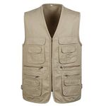 Jektotily Men's Cotton Waistcoat Jacket Multi Pocket Vest Outdoor Fishing Camping Outerwear Sleeveless Traveling Photography Hiking Gilet