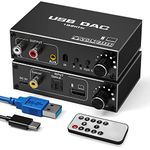 192KHz USB DAC Digital to Analogue Audio Converter - Tendak USB Optical SPDIF Coaxial to Analogue Stereo RCA L/R and 3.5mm Jack Audio Adapter with Volume Control, Bass Adjustment, Remote Control