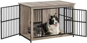 Feandrea Dog Crate Furniture, 38.6" Side End Table, Modern Kennel for Dogs Indoor up to 70 lb, Heavy-Duty Dog Cage with Enclosed Base, Double-Door Dog House, Heather Greige UPFC023G01