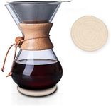 Wood Neck Pour Over Coffee Maker 14oz(400ml) with Permanent Filter and Coaster Pad Transparent…