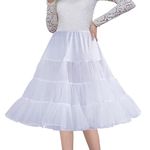 CHERRY LOVE Knee Length Petticoat 50S Vintage Underskirt 26inch Crinoline Petticoat Short Slips, White, Medium-Large