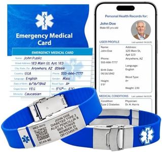 Universal Medical Data Emergency Alert Bracelets for Men – QR Code & Custom Laser Engraved – Silicone Medical Alert Bracelet with Emergency Card & Lifetime PHR Access, Adults & Seniors – Blue