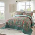 NEWLAKE Cotton Bedspread Quilt Sets-Reversible Patchwork Coverlet Set, European Gorgeous Floral Pattern, California King Size